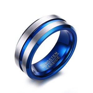 Bague en acier tungstène pour homme, nouvelle arrivée, vente chaude, 8 mm de large, incrustation bleue, bijoux de marque <span class=keywords><strong>OBE</strong></span>, vente en gros - Product Image 4
