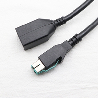 Kabel ekstensi USB laki-laki ke Perempuan bertenaga 12V 2m hitam dengan jaket PVC pelindung kepang untuk printer pemindai terminal POS IBM