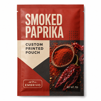 Sachet d'emballage personnalisé imprimé, pochette plate thermoscellable pour paprika fumé, épices, assaisonnements en poudre, aliments secs, marque privée