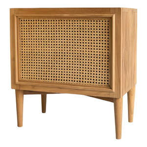 Elegante Mesa de Noche de Madera de Teca Maciza y Ratán, Estructura Resistente y Duradera, Diseño Elegante, Perfecta para Almacenamiento en el Dormitorio - Product Image 3