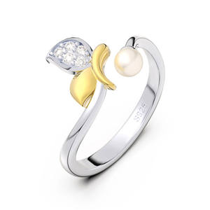 Dainty promessa argento 925 anelli di perle naturali Zircon argento Sterling fiore perla anello di fidanzamento per donna donna - Product Image 1