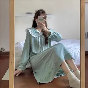 Nouveau Automne Femmes Arcs Pyjamas Robe Manches Longues pour Femmes vêtements de Nuit Robe chemise de Nuit Fille Mignon Beau Modèle Coréen Nuit Robe