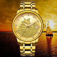 Montre TEVISE pour homme, montre-bracelet mécanique automatique de luxe, bateau 3D avec diamant, couleur dorée, montre de marque haut de gamme pour homme, cadeau