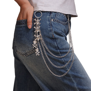 สร้อยคาดเอวรูปหัวกะโหลกหลายชั้น จี้สไตล์โจรสลัด แฟชั่นฮิปฮอปแบบกอธิค สร้อยคาดตัวโลหะผสมสังกะสี สำหรับใส่ทุกวัน - Product Image 1