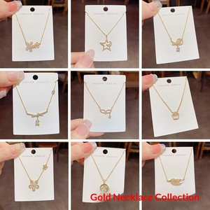 Collares de Cobre Chapados <span class=keywords><strong>en</strong></span> Oro de 14K para Mujer, Delicados, Antideslustre, con Colgantes de Flor, Lazo y Corazón, Venta al Por Mayor - Product Image 2