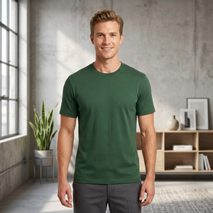 T-shirts d'été pour hommes en coton/fibre de bambou 350 g/m², couleur vert olive, à manches courtes, avec logo personnalisé sur le devant, coupe ample, best-seller - Product Image 1