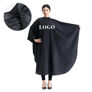 SMARTHAIR Black Waterproof Polyester Button Customized Logo Barber Cutting Cape Haircut Styling Capes Salon Cape