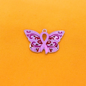 Nuevo Diseño de Joyería, Dije de Mariposa de Esmalte Rosa, Amuleto de Concienciación sobre el Cáncer de <span class=keywords><strong>Mama</strong></span> con Forma de Animal y Listón - Product Image 5