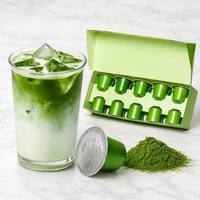 Capsules de thé matcha compatibles Nespresso, normes américaines et européennes, logo personnalisé, fabricant d'emballages de marque privée