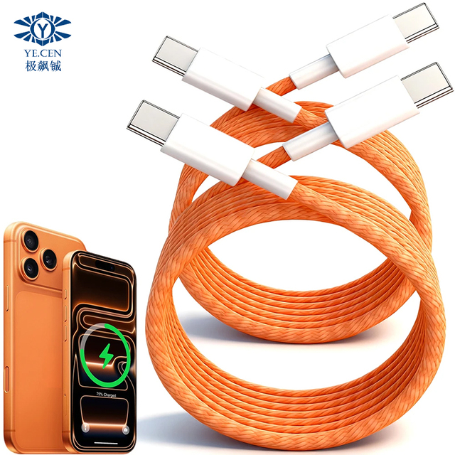 60W PD for iPhone 17 Pro Max Air Fast Charger Orange Nylon Braided Cable USB C to Type C for IPhone 16 15 Plus Quick Charging