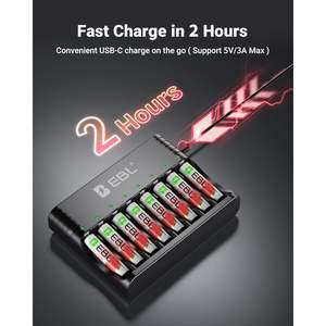 EBL Lot de 8 piles rechargeables AAA cylindriques au lithium-ion 1300mWh 1,5V Triple chargeur Longue durée 1600+ cycles - Product Image 3