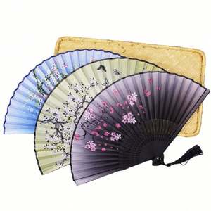 Abanico Plegable Portátil de Bambú Estilo Retro Vintage Japonés para Mujer, Diseño de Ondas - Product Image 1