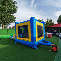 Château gonflable bleu pour location événementielle, château gonflable extérieur avec toboggan, château de saut pour enfants motif chien de dessin animé à vendre