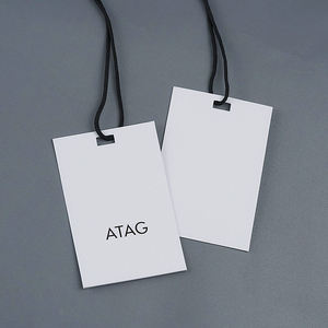 White Rectangle Flag Labels With Black <b>String</b> Digital Printing Garment Tags Laser Cut Straight Edge - Product Image 1