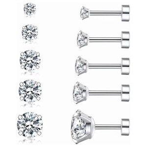Cubic Zirconia <b>Stud</b> Earrings Water Drop U-shaped Geometric Shape Claw Setting 5 Pairs <b>for</b> Women <b>Men</b> Gift Jewelry - Product Image 1