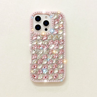 TPU de luxe haut de gamme pour iPhone 16 Pro Max pour iPhone 15 pour iPhone 14 étui de téléphone portable stéréo strass poignée de téléphone pour femmes