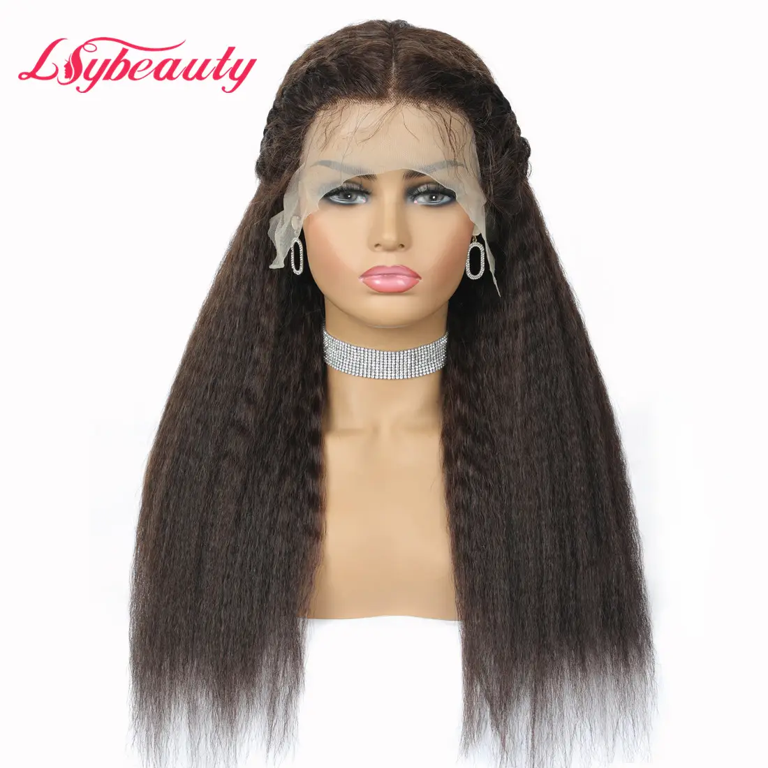 Lsy moğol Kinky düz peruk dantel ön insan saç Cabelos HD şeffaf tam dantel Kinky düz peruk üniteleri için satış