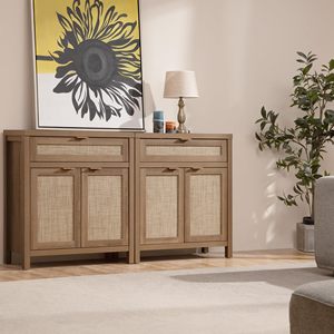 Sunrise Modern Farmhouse Buffet Gabinete Rattan Acentos Aparador de madera Cajones de almacenamiento Boho Credenza Muebles de sala de estar - Product Image 6