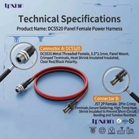 Kabel DC5520 Panel Female ke JST 2P Harness UL1007 20AWG 300V7A untuk Instrumen LED, Peralatan Industri, dan Chassis