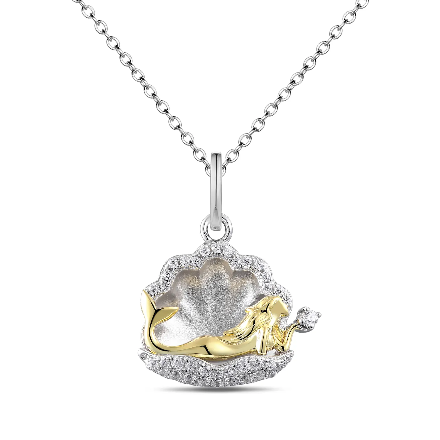 Grace Jewelry Luxury Matte 925 Silver Shell Mermaid Pendant Charms