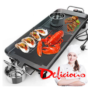 Large Electric BBQ <strong>Grill</strong> <strong>Pan</strong> Tabletop <strong>Grill</strong> for Family Electric Teppanyaki Table <strong>Grill</strong> Induction Griddle BBQ Hot Plate Barbecu - Product Image 1
