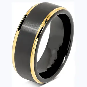 Tungsten Rings for Men Wedding Band Gold Custom 8MM Engraved Personalized Black Step Edge Size 4-16 Jewelry Engagement Ring IGI