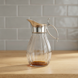 Pichet à eau en verre vintage et carafe - Pichet à boissons écologique de 1,8 L avec design cannelé et côtelé - Décoration de mariage - Product Image 1