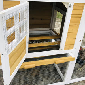 Poulailler de luxe SDC029 en bois massif respirant, jaune, avec <span class=keywords><strong>filet</strong></span> extérieur en fer et rampe, fermeture à bouton, cage à volailles - Product Image 5