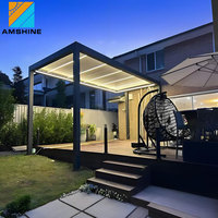 Pérgola Moderna de Aluminio con Sistema de Techo de Láminas Eléctricas, Diseño Personalizado, Estructura de Sombra para Patio Resistente a la Intemperie, Gazebo de Aluminio