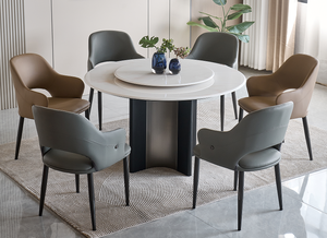 Modern Round Marble <b>Dining</b> Table Set <b>6</b> Seats Metal Legs Rotatable Design Minimalist Waterproof Durable <b>Dining</b> <b>Room</b> Furniture - Product Image 4