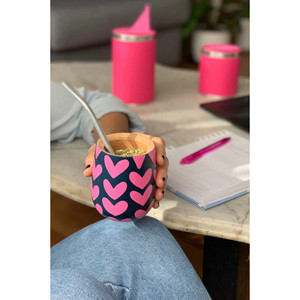 Tazza in Legno Massello Dipinta a Mano - Corazones - Product Image 2