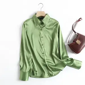 2022 New Fashion Casual Fit Satin Flowy Blouse Vintage Silk Long Wild Sleeve Shirt T-shirt Women's
