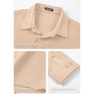 2025ชุดเดรสทำงานลำลองสำหรับผู้ชายชุดเดรสแขนยาวมีกระดุมทรงวาฟเฟิลกระดุมขนาด XL ผ้าฝ้าย100% กระดุมแถวเดียวแฟชั่น - Product Image 6