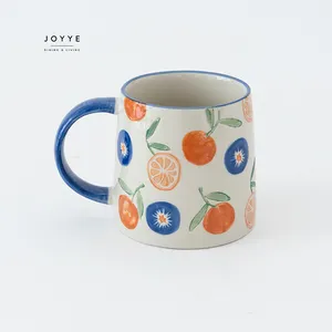 Joyye New Design Handpainted Fruit Orange And Kiwi Patterns Pattern Coffee Mug Ceramic Under Glazed 450ml Ceramic Coffee Mugs