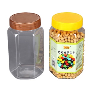 800ml clear PET plastic cookie jar hexagon jar bottle for food