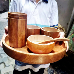 Service de table en bois artisanal de qualité supérieure, fabriqué en bois naturel et sans danger pour les aliments - Product Image 1