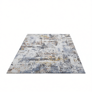 Tappeto Astratto 6x9 Avorio Blu Bohemien Reversibile in Poliestere Realizzato a Macchina Anti-Pelo per Casa Ufficio Soggiorno Camera da Letto - Product Image 1