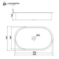 Évier de salle de bain moderne ovale en acier inoxydable 304 brossé à encastrer avec drain