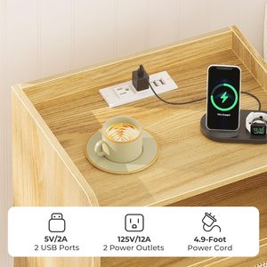 Comodino semplice <span class=keywords><strong>con</strong></span> cassetti e gambe in legno, comodino laterale <span class=keywords><strong>con</strong></span> postazione di ricarica - Product Image 2
