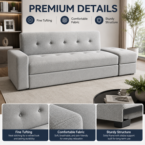 <span class=keywords><strong>Divano</strong></span> <span class=keywords><strong>Letto</strong></span> Convertibile Moderno di Lusso con Contenitore Nascosto, Pouf Trapuntato Salvaspazio, Rivestimento Morbido per Piccoli Spazi - Product Image 6