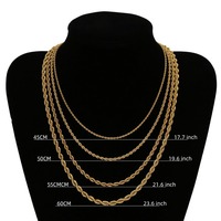 Collier à maillons torsadés de style rétro, 2 à 5 mm, ton or et argent, en acier inoxydable, chaîne de cou unisexe tendance, vente en gros