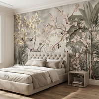 Papier peint mural vintage à fleurs et oiseaux, motif rétro tropical botanique, branches florales, pour salon, chambre, décoration murale de la maison