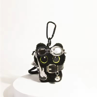Porte-clés lumineux en peluche chat noir mignon, jouet en peluche doux, pendentif pour sac d'école, cadeau pour couple