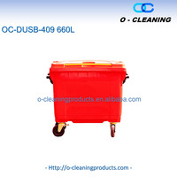 Poubelle à roulettes d'extérieur O-Cleaning avec couvercle, poubelle carrée roulante en plastique de 660L, poubelle de recyclage sur roues