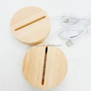 Factory Wholesale Rubber Wood 7 Color LED Round Wooden Night Light Base RGB 3D Lamp Holder For Blank Acrylic