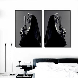 Decoración nórdica para el hogar lienzo HD impresión monja con figura en blanco y negro pintura al óleo arte póster pared arte Mural colgante - Product Image 5