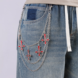 <b>Cross</b> Waist <b>Chain</b> Zinc Alloy Multi Layer Hip Hop Casual Pants <b>Chain</b> Red Inverted <b>Cross</b> Pendant - Product Image 1