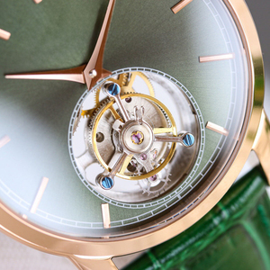 Reloj de Moda Popular Más Vendido, Correa de Cuero Genuino Verde, Reloj de Acero Inoxidable para Hombre, Uso Casual, Reloj Mecánico - Product Image 4