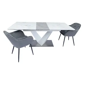 Hoogglans Schilderij Meubels Keramische Diner Eetkamer Set Houten Eettafel Set Metalen Eettafel Met Stoelen Modern