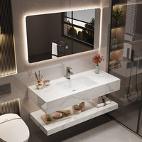 Ensemble de meubles de salle de bain de style hôtel moderne avec comptoir en pierre frittée résistant à l'eau et lavabo en céramique intégré sans joint